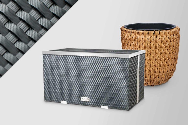 Rechthoekige plantenbak van rattan met inzetstuk