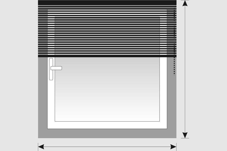 Raam met jaloezie ter illustratie van de maatvoering