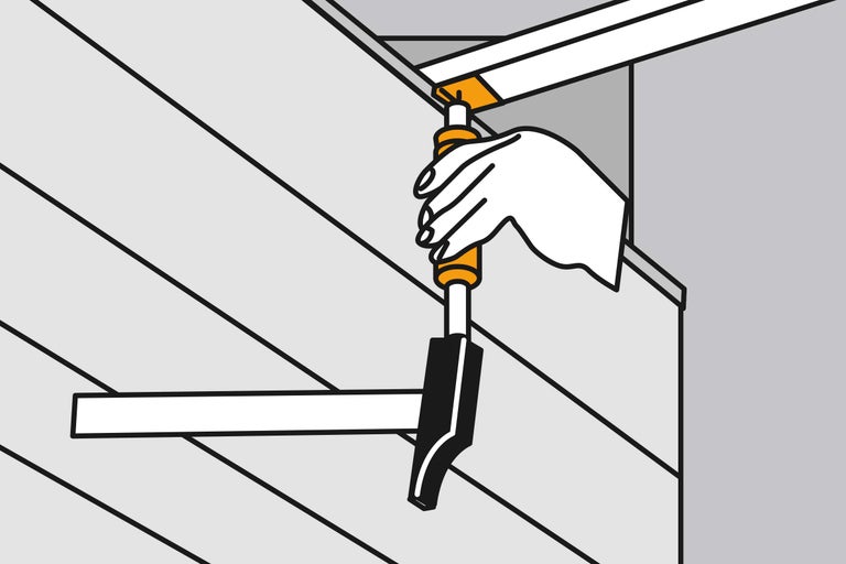 Illustratie van een hand die een gereedschap vasthoudt om panelen uit te lijnen