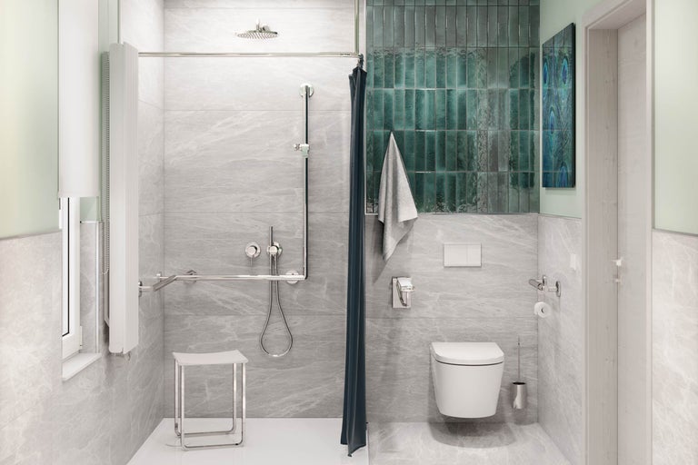 Moderne badkamer met inloopdouche, toilet en wastafel