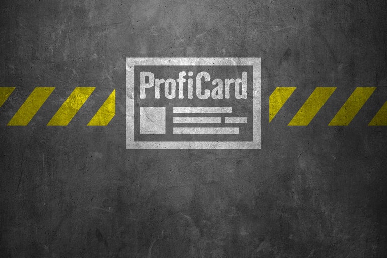 Hornbach ProfiCard logo op beton met waarschuwingsmarkering