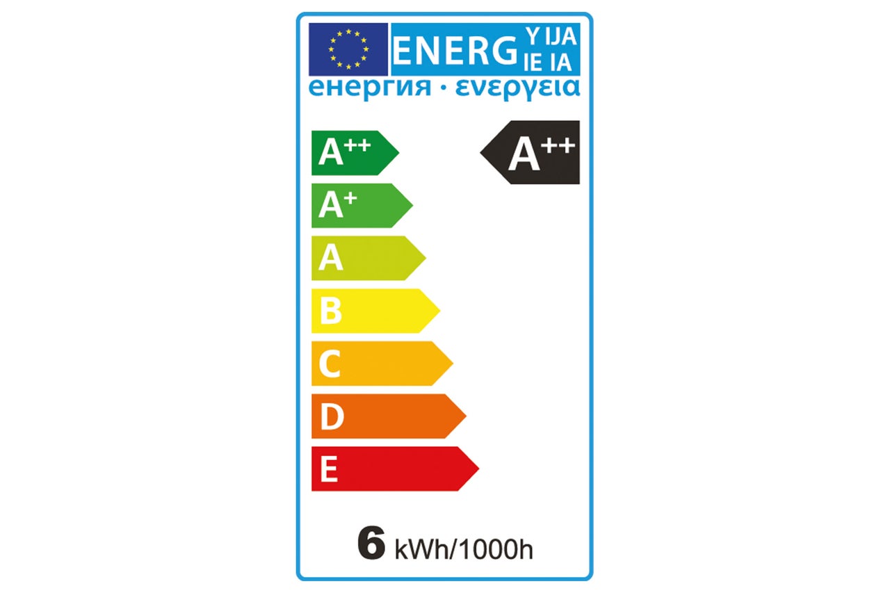 Energielabel A++ met een verbruik van 6 kWh per 1000 uur