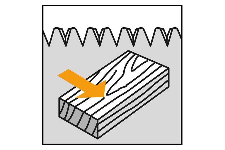 Illustratie: Houtbewerking met een zaag langs een vezel