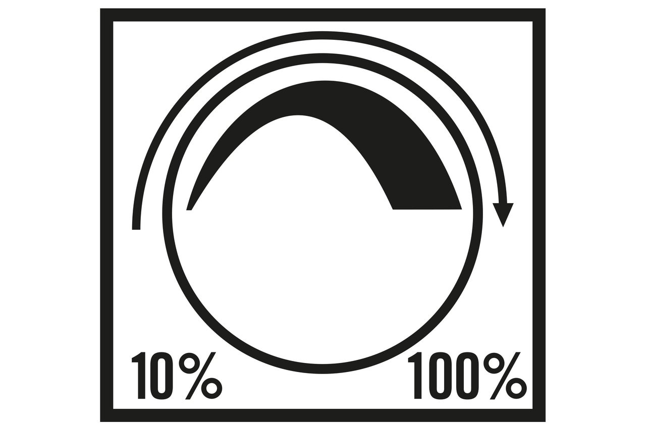 Symbool voor variabel vermogen van 10 tot 100 procent