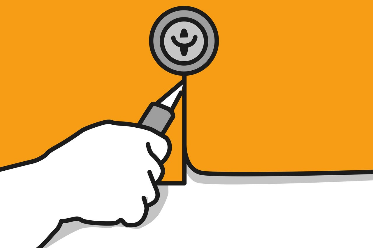 Illustratie van een hand die een siliconen voeg verwijdert met een voegensnijder