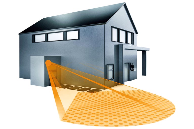 Illustratie van een huis met bewegingsmelder