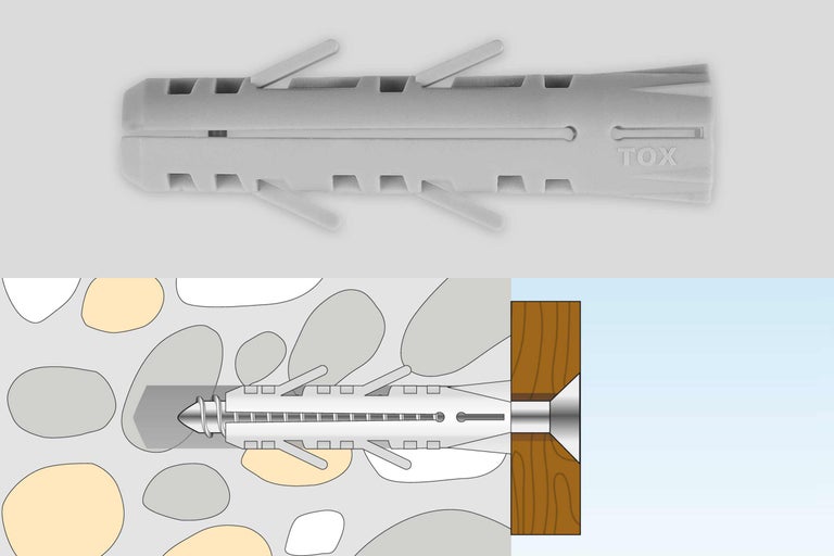 TOX plug met schroef en toepassingsvoorbeeld