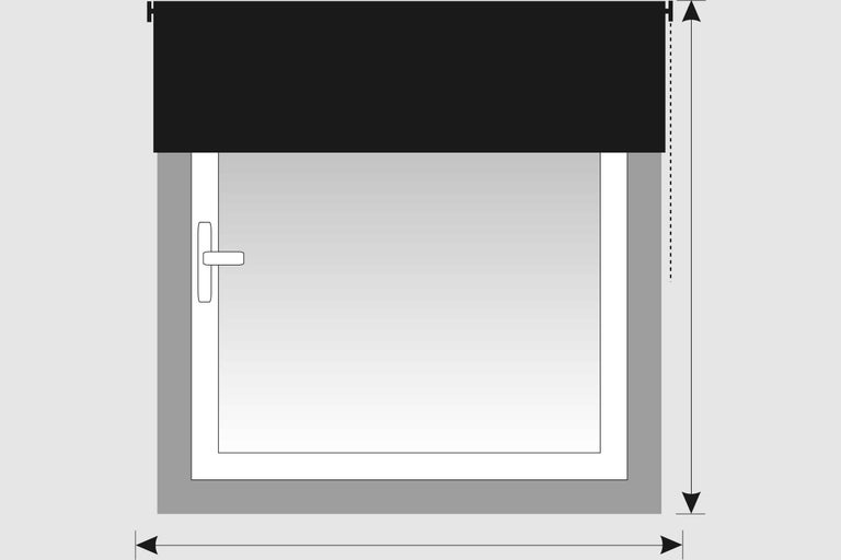 Venster met rolluik en afmetingen