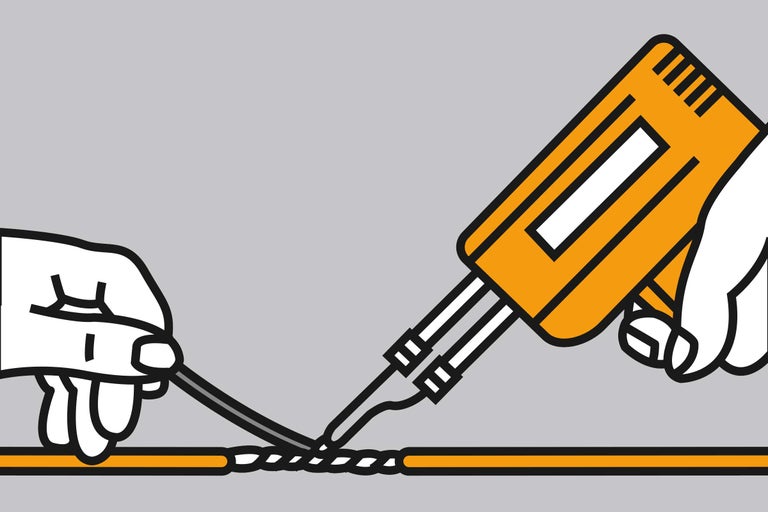 Illustratie van het solderen van kabels met een soldeerbout