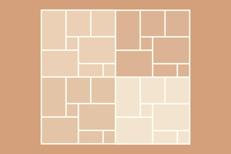 Legpatroon met verschillende rechthoekige en vierkante tegels