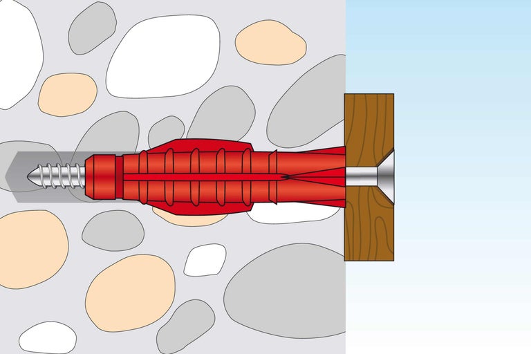 Illustratie van een plug met schroef in een muur