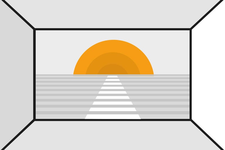 Symbolische afbeelding voor interieurontwerp met zon en gestreept behang