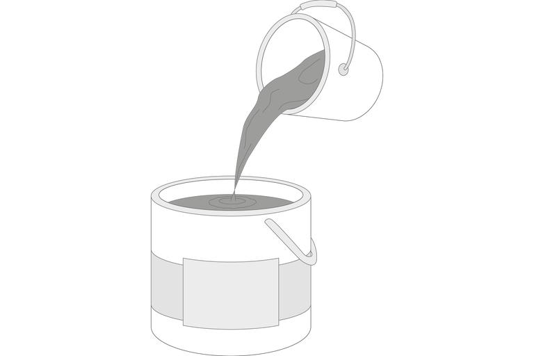 Verf wordt in een verfemmer gegoten