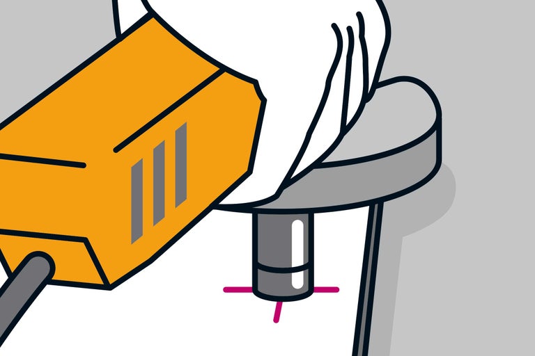 Illustratie van een kolomboormachine met laser