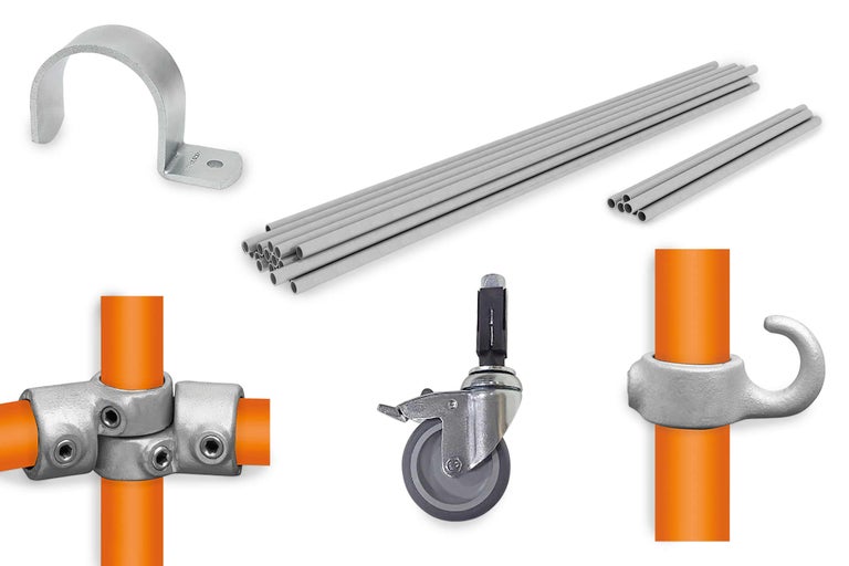 Overzicht van buizen, buisaccessoires en wielen