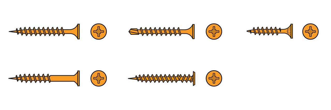 Illustratie van verschillende schroeven met kruiskop