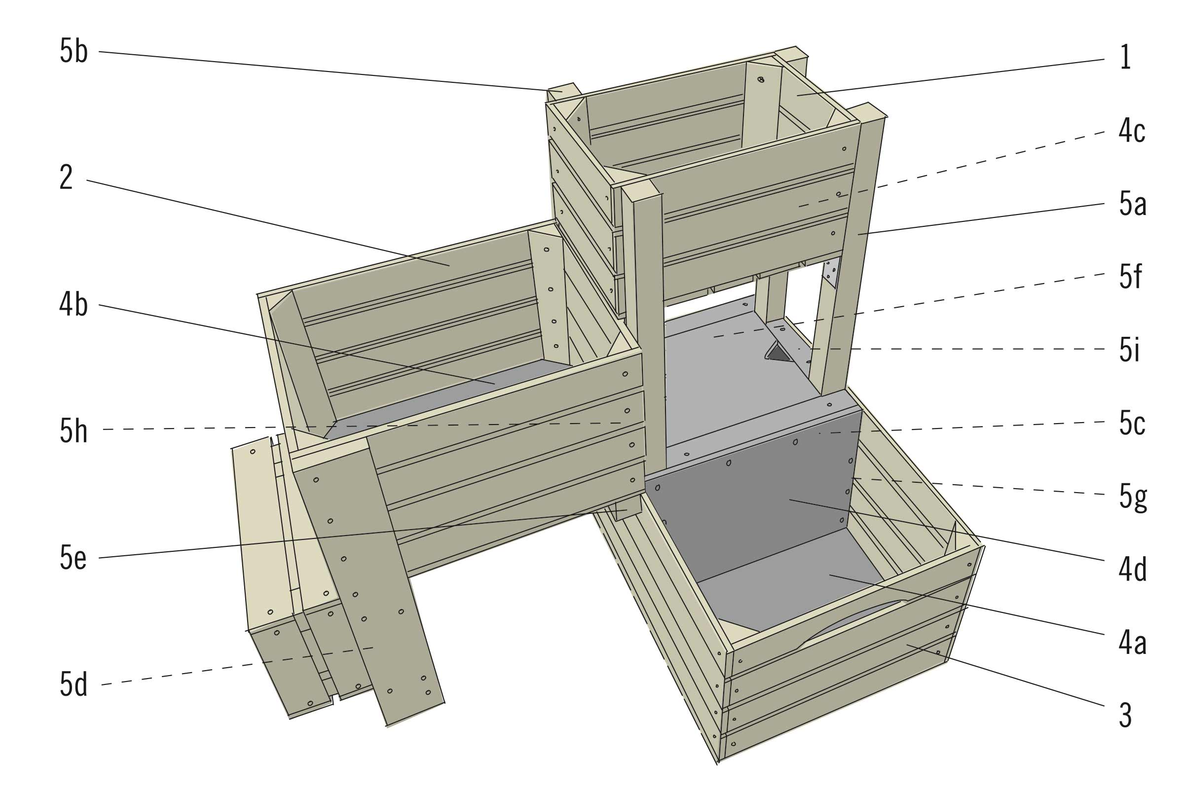 Illustratie van een houten bouwpakket voor een verhoogde tuinbak