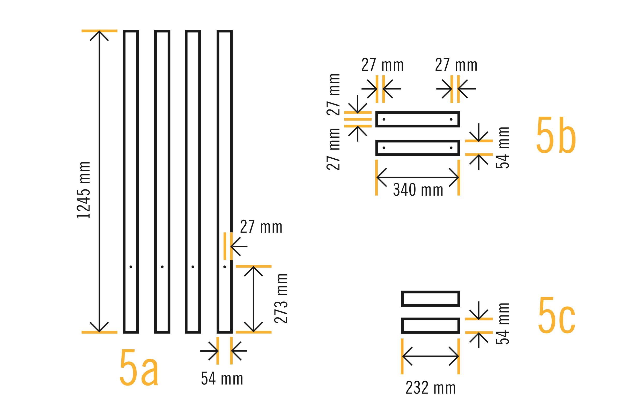 Diagram met de afmetingen van een privacyscherm