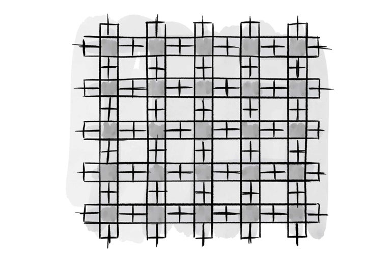 Illustratie van een rasterpatroon met gearceerde vierkanten