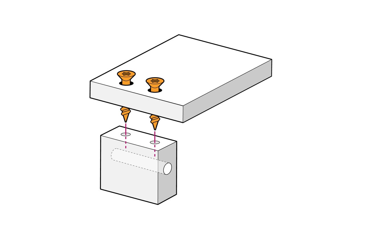 Illustratie van de montage van een werkstuk met schroeven