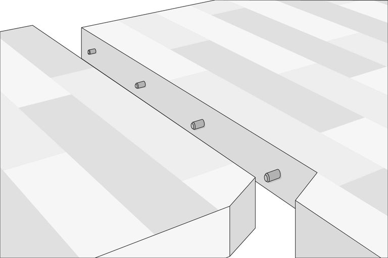 Illustratie van houten deuvels die twee houten planken verbinden