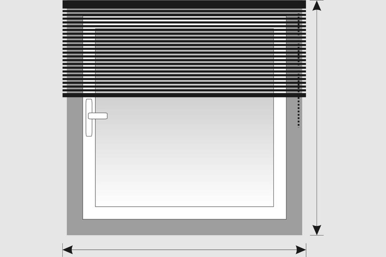 Afbeelding van een raam met jaloezie ter illustratie van de afmetingen.