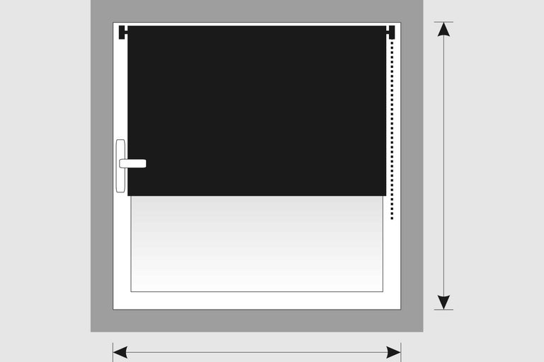 Illustratie van een raam met rolgordijn en maatvoering