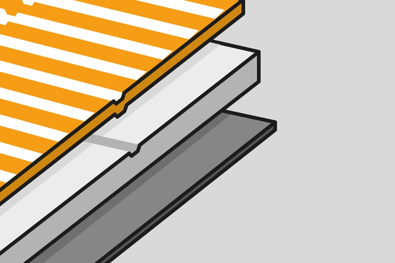 Illustratie van drie op elkaar liggende lagen materiaal.