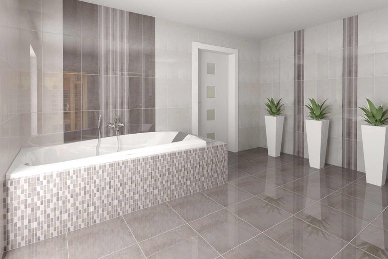 Lichte badkamer met ligbad, tegels en planten