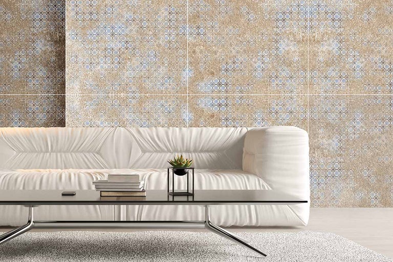 Woonkamer met wandtegels in vintage-look