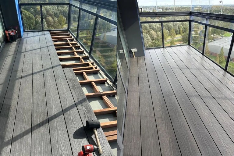Terras met onderconstructie en terrasplanken van WPC