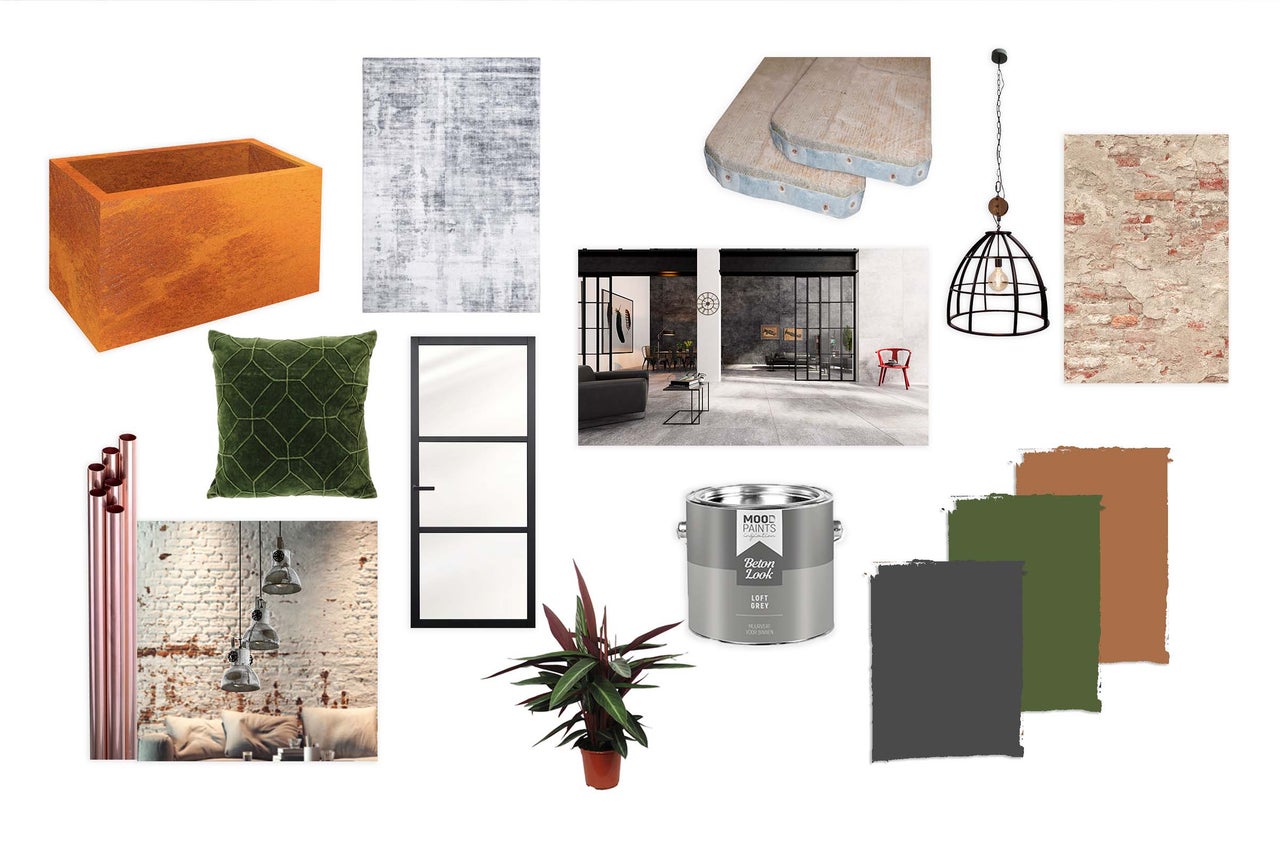 Samenstelling van diverse decoratie- en inrichtingselementen voor een woning.