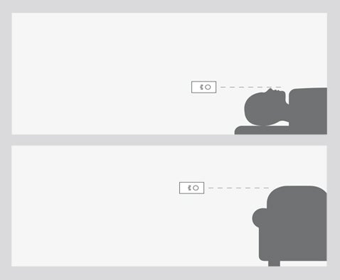 Illustratie van wandmontage van een televisie op slaap- en woonkamerhoogte