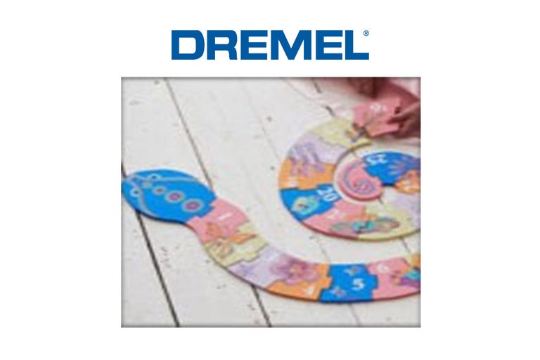 Dremel logo en Dremel kinderspeelgoedpuzzel op een witte ondergrond