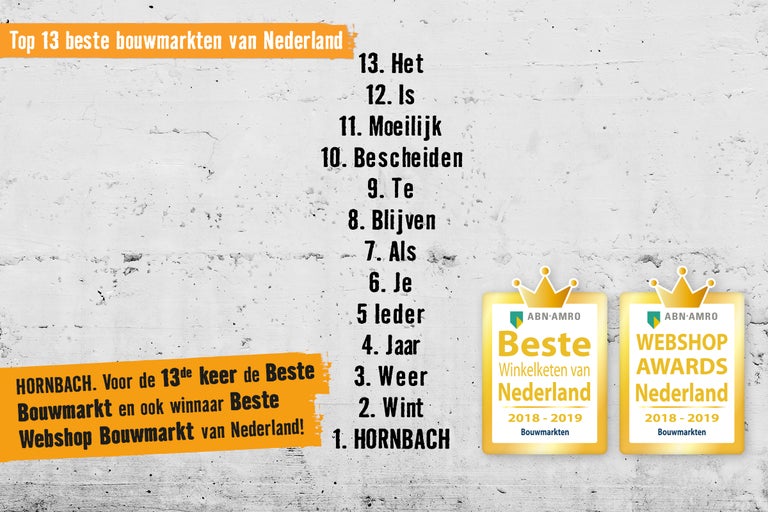 Hornbach voor de dertiende keer de beste bouwmarkt en winnaar beste webshop bouwmarkt van Nederland