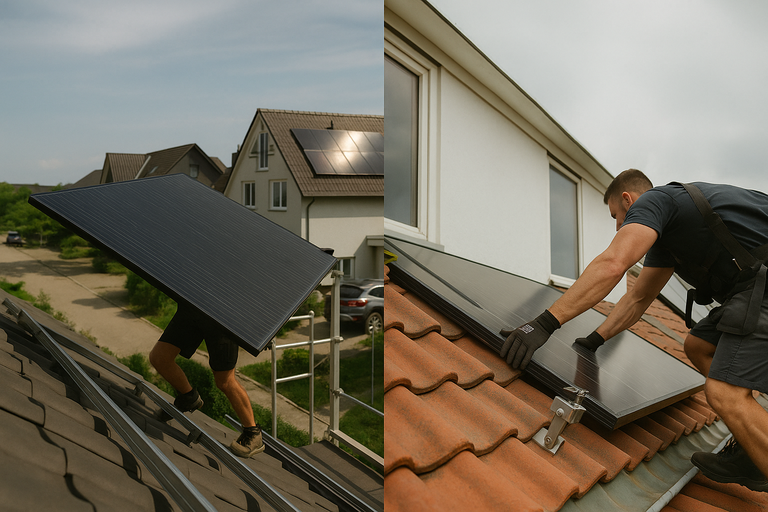 Installatie van zonnecellen op een huisdak