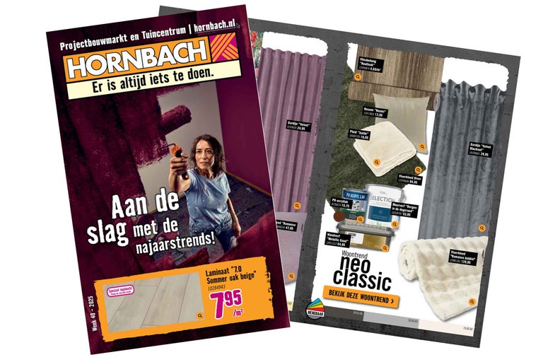 Hornbach folder met aanbiedingen voor verf, laminaat, gordijnen en woontrends