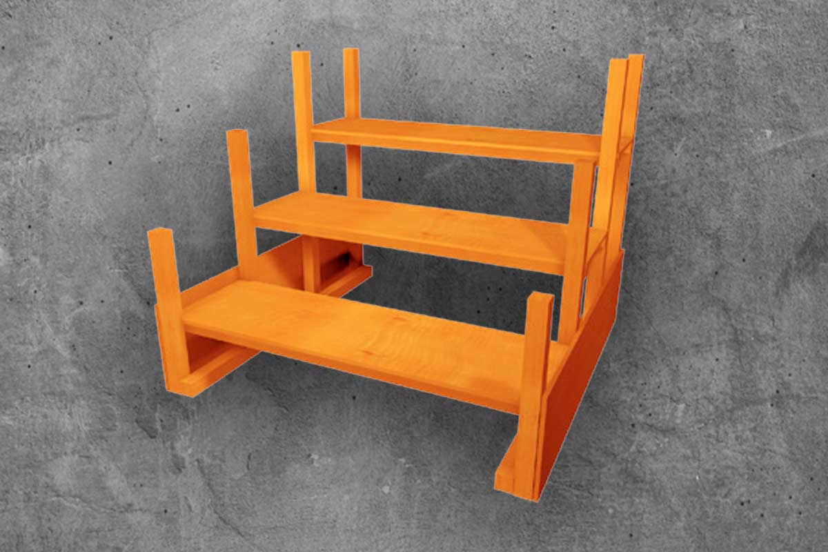 Houten rek met drie niveaus