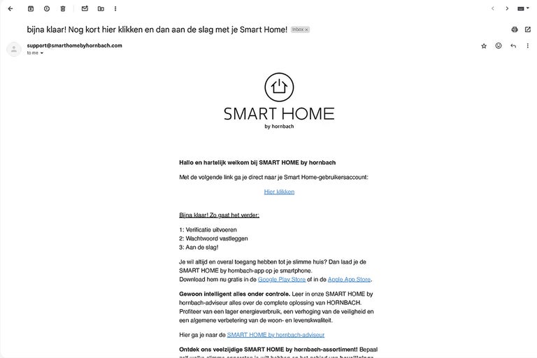 E-mailweergave met Smart Home by Hornbach logo