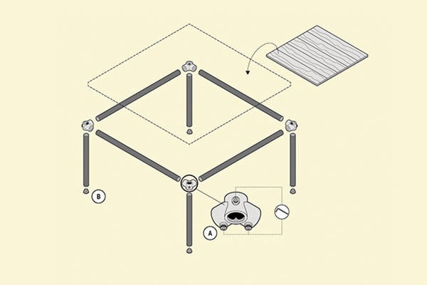 Montage-instructie voor een tafel met poten en tafelblad