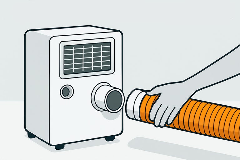 Illustratie toont de montage van een afvoerslang op een airconditioner