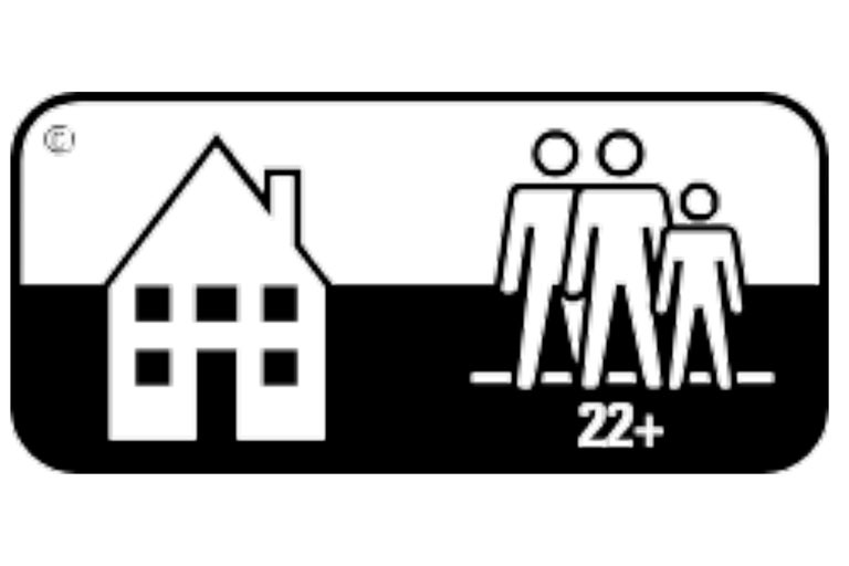 Symbool voor huishoudens met 22 of meer personen