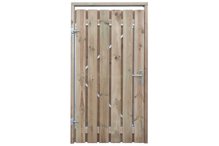 Houten tuindeur met metalen beslag