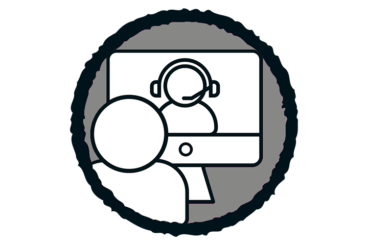 Symbool voor online klantenservice met persoon en computer