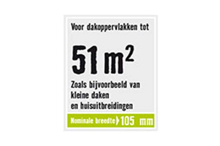Voor dakoppervlakken tot 51 vierkante meter, nominale breedte 105 millimeter