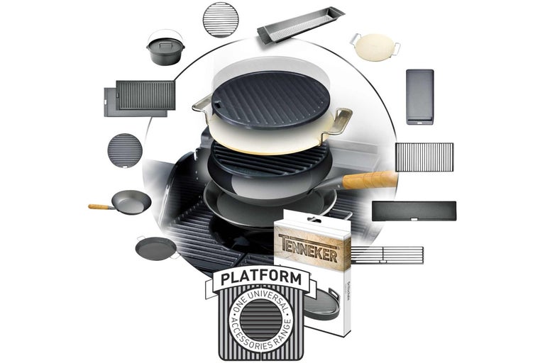 Tenneker Platform barbecueaccessoires assortiment met grillroosters, pannen, Dutch Oven en pizzasteen