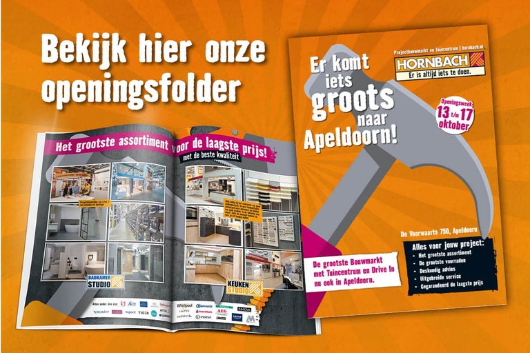 Hornbach openingsfolder met informatie over assortiment, prijzen en openingsweek in Apeldoorn