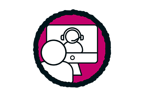 Symbool voor online advies met persoon en computer