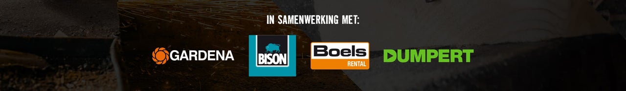 Logo's van Gardena, Bison, Boels Rental en Dumpert