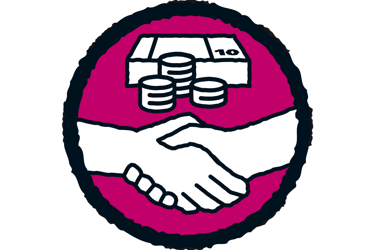 Symbool voor een geld-terug-garantie door middel van een handdruk